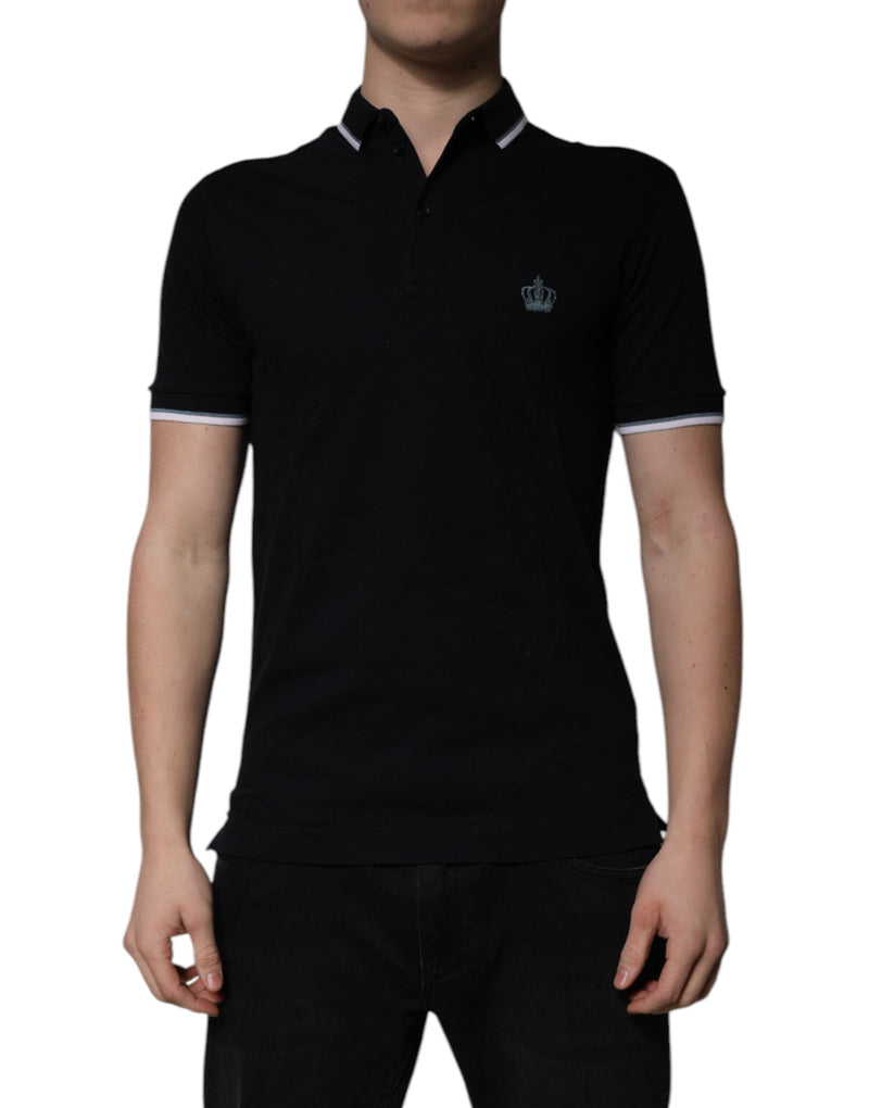 Black Cotton Crown Collared Polo T-shirt Dolce & Gabbana