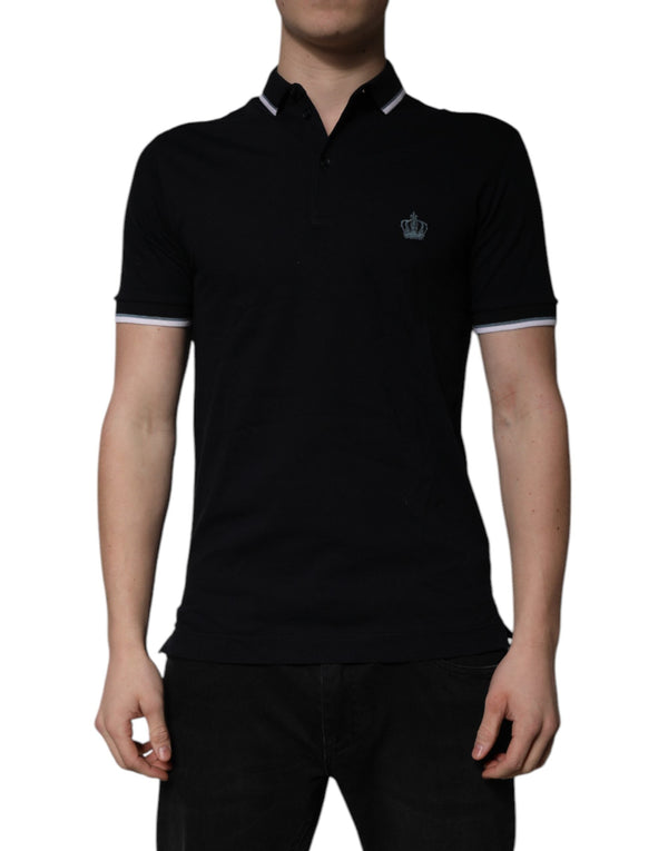 Black Cotton Crown Collared Polo T-shirt Dolce & Gabbana