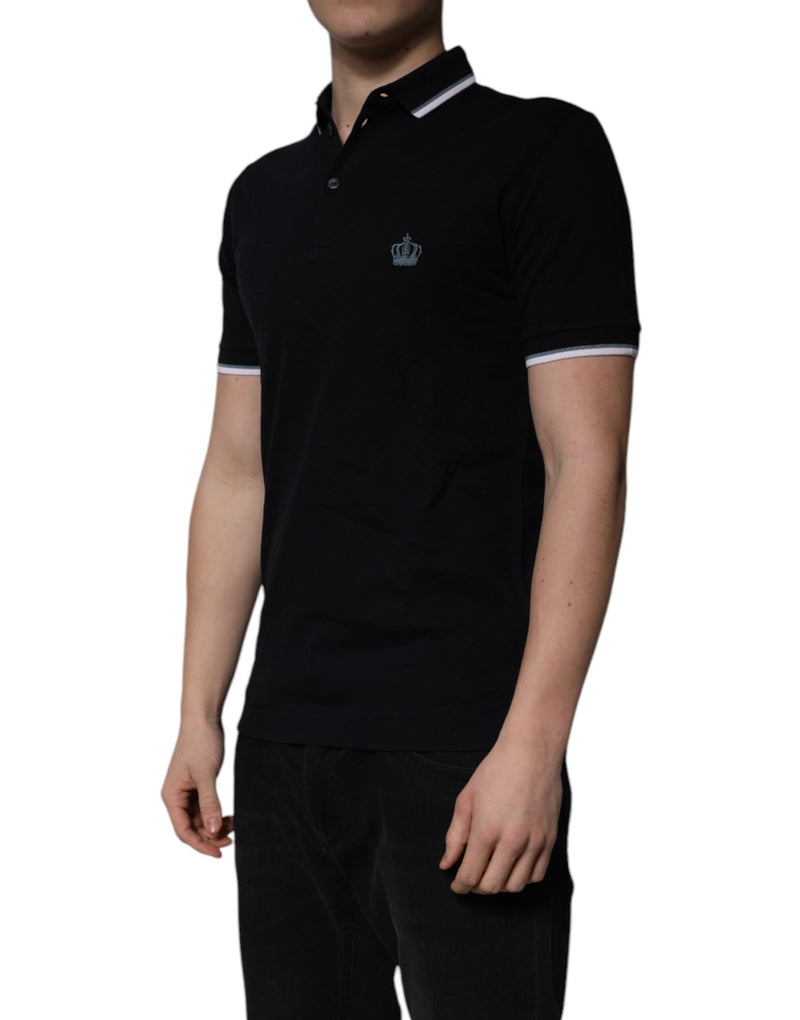 Black Cotton Crown Collared Polo T-shirt Dolce & Gabbana