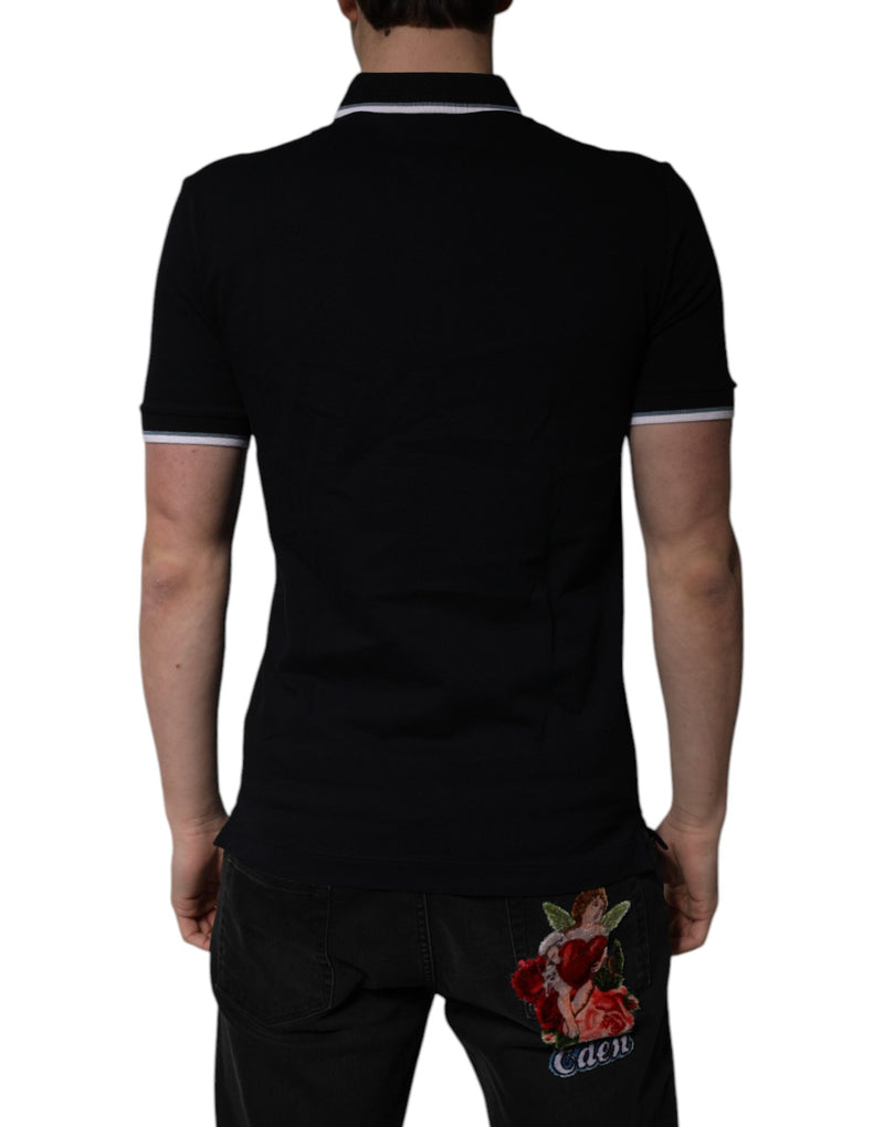 Black Cotton Crown Collared Polo T-shirt Dolce & Gabbana