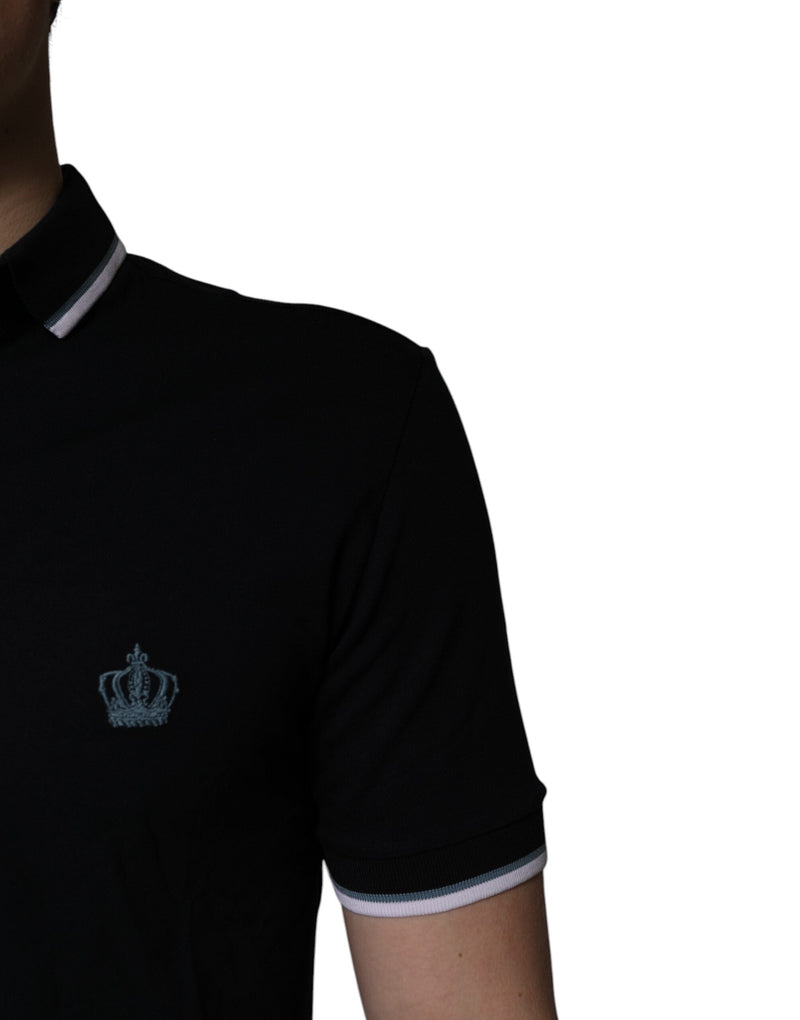 Black Cotton Crown Collared Polo T-shirt Dolce & Gabbana