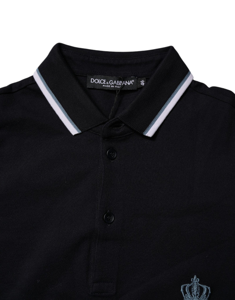 Black Cotton Crown Collared Polo T-shirt Dolce & Gabbana