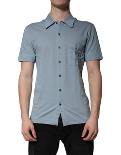 Blue Cotton Button Down Casual Men Polo Shirt Dolce & Gabbana