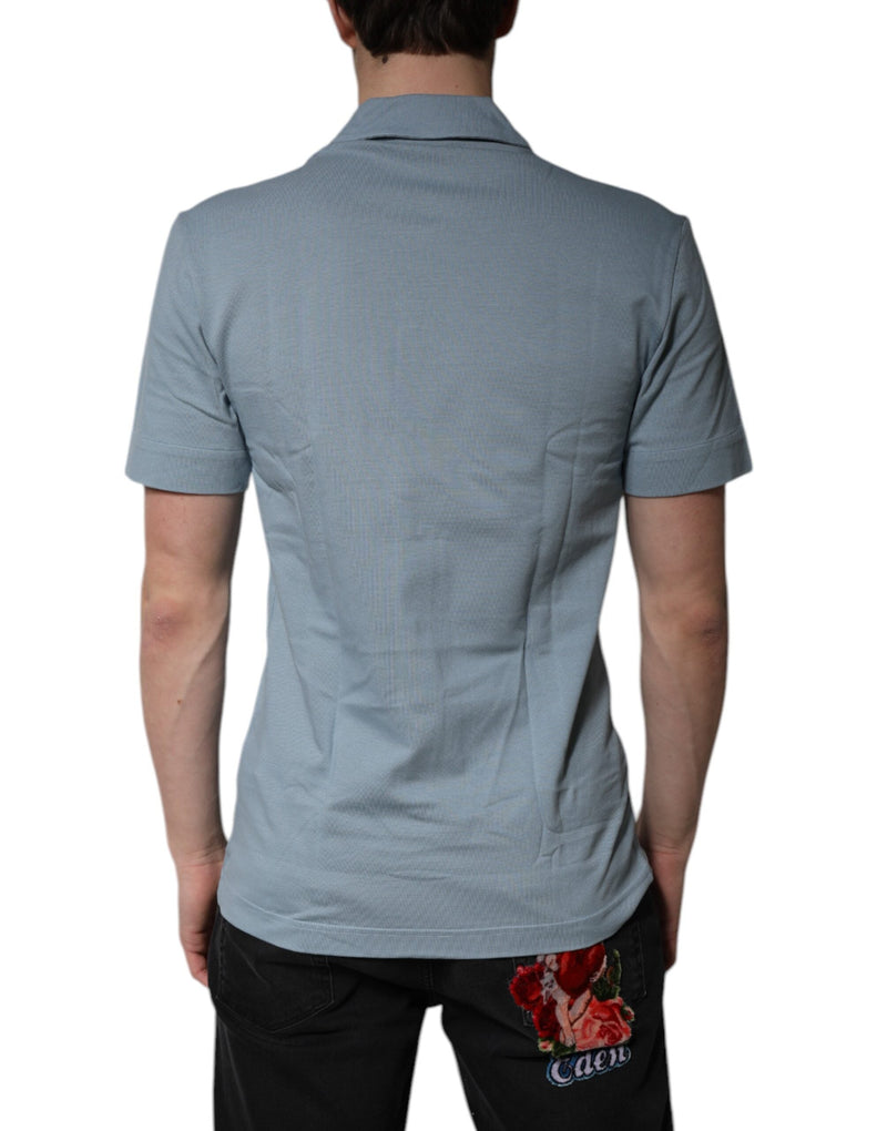 Blue Cotton Button Down Casual Men Polo Shirt Dolce & Gabbana