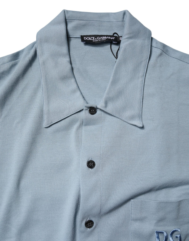 Blue Cotton Button Down Casual Men Polo Shirt Dolce & Gabbana