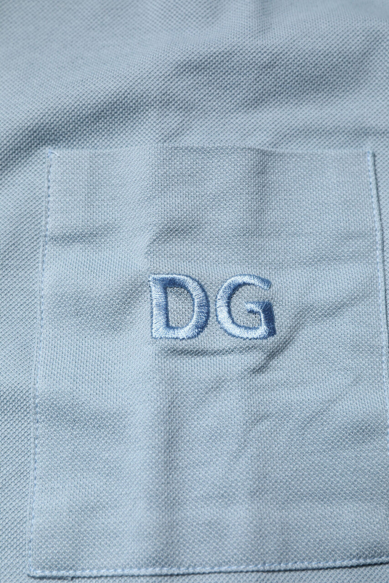 Blue Cotton Button Down Casual Men Polo Shirt Dolce & Gabbana
