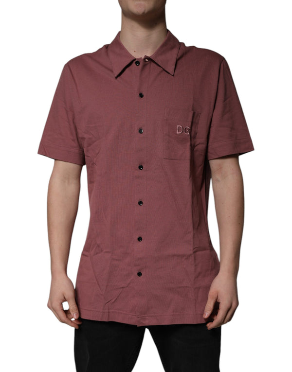 Dark Pink Button Down Casual Polo Men Shirt Dolce & Gabbana