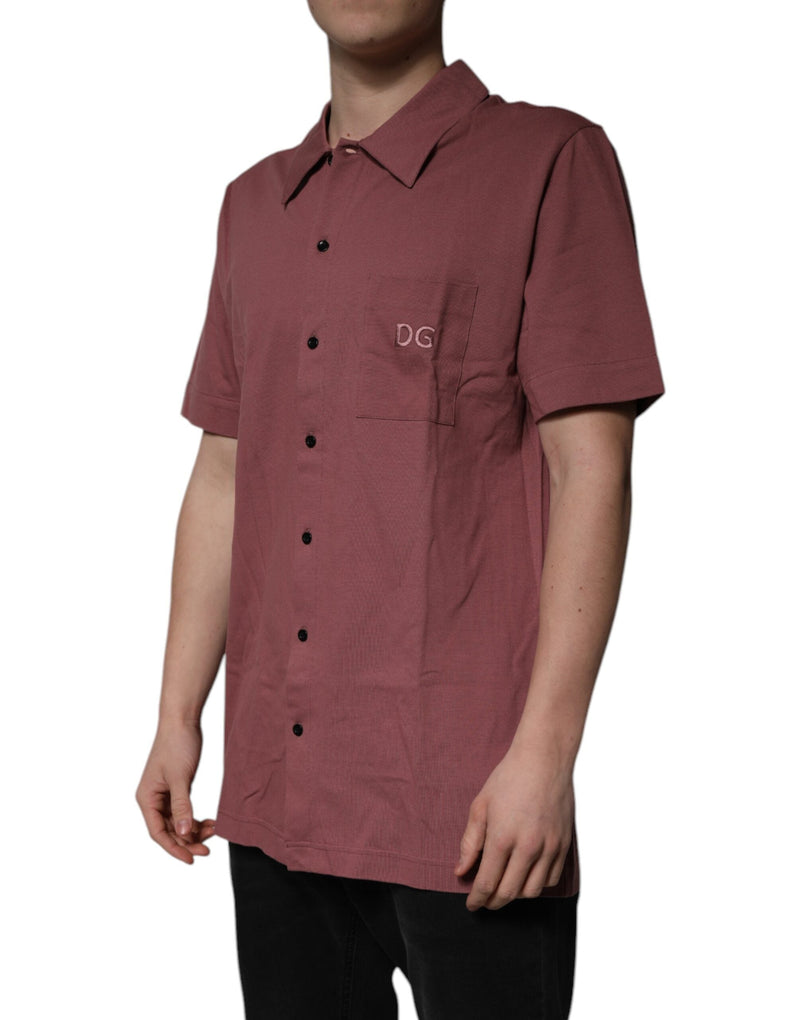 Dark Pink Button Down Casual Polo Men Shirt Dolce & Gabbana