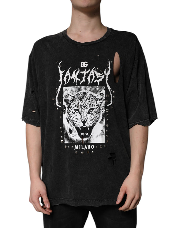 Black Graphic Print Cotton Crew Neck T-shirt Dolce & Gabbana