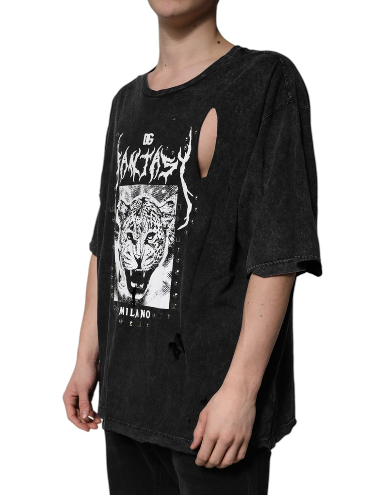 Black Graphic Print Cotton Crew Neck T-shirt Dolce & Gabbana