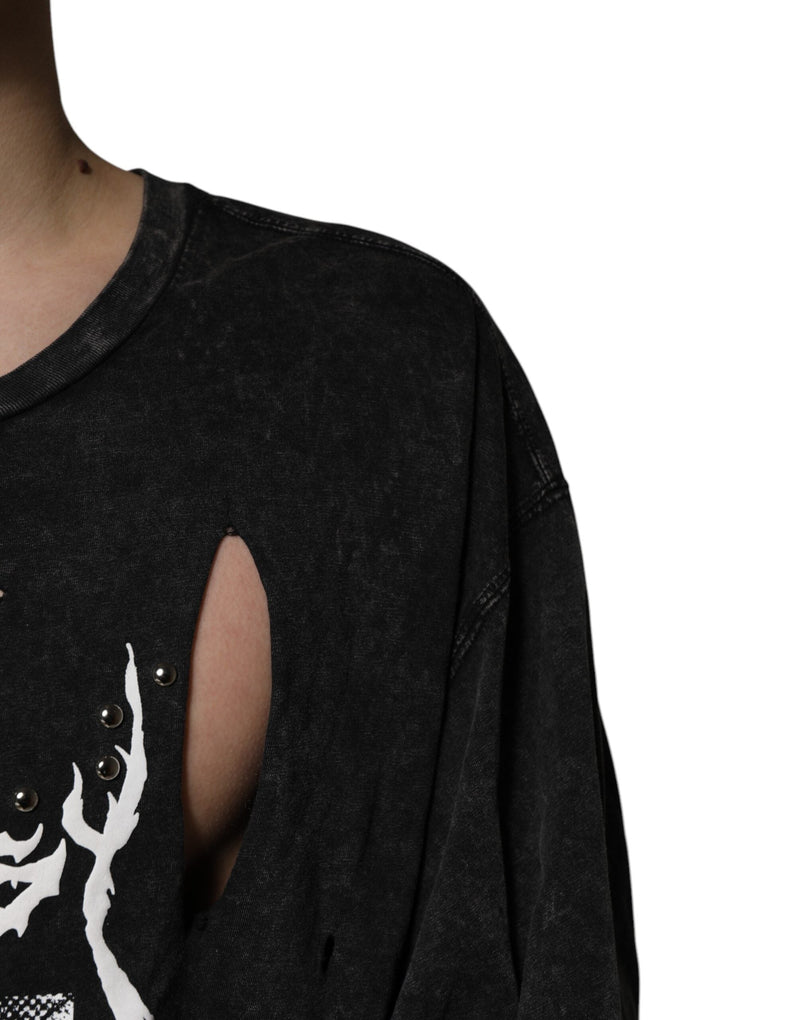 Black Graphic Print Cotton Crew Neck T-shirt Dolce & Gabbana
