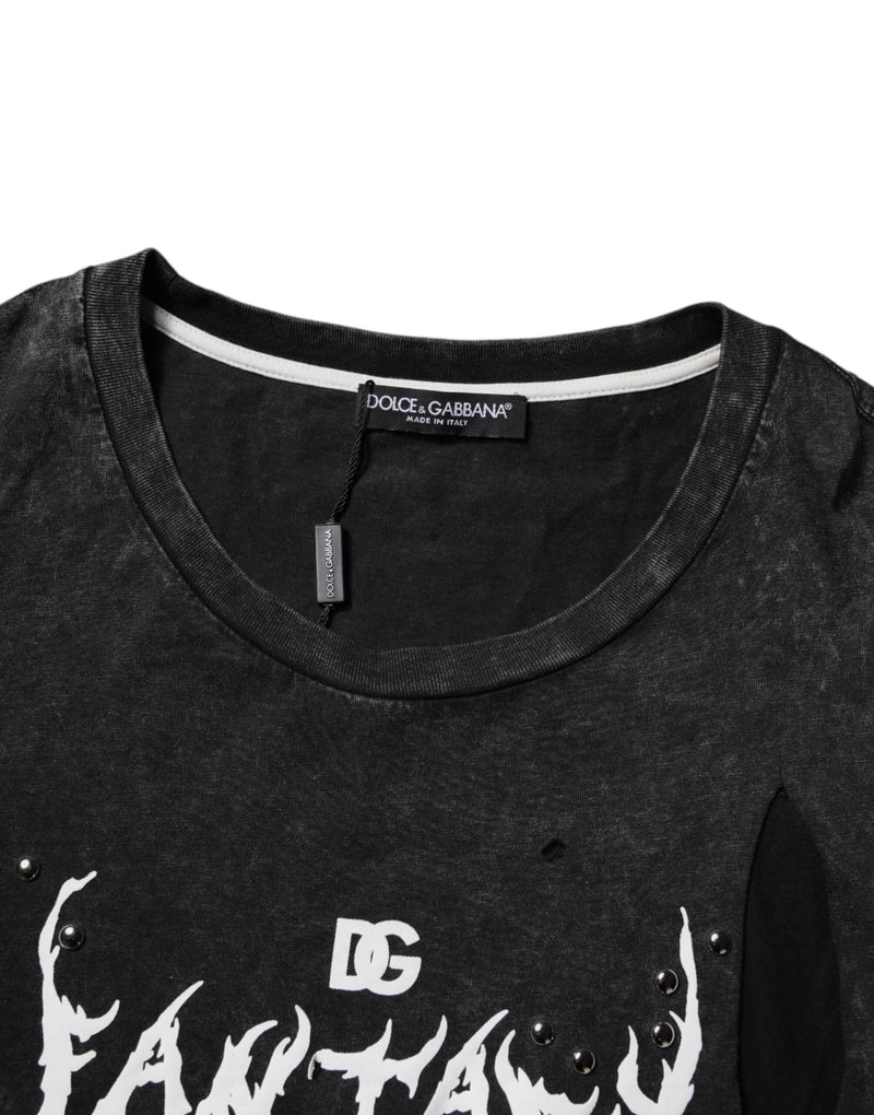 Black Graphic Print Cotton Crew Neck T-shirt Dolce & Gabbana