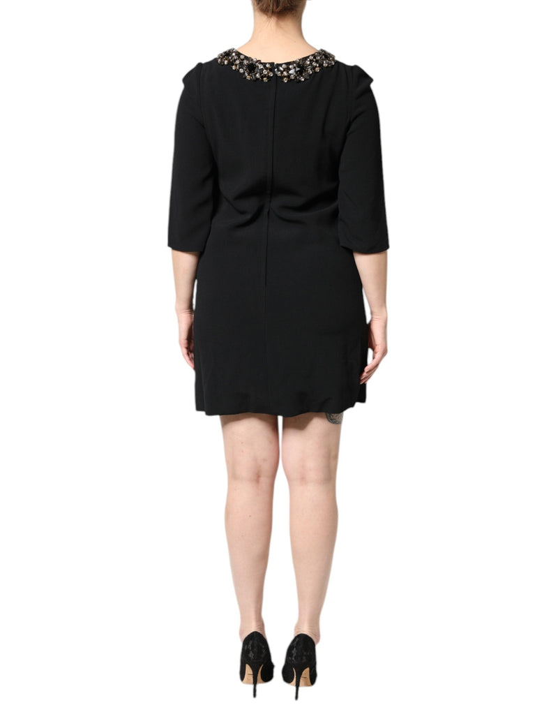 Black Crystal Embellished Round Neck Mini Dress Dolce & Gabbana