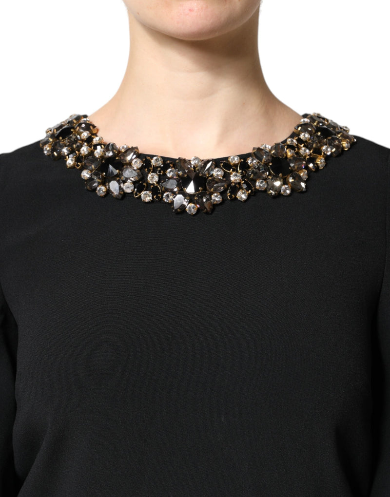 Black Crystal Embellished Round Neck Mini Dress Dolce & Gabbana