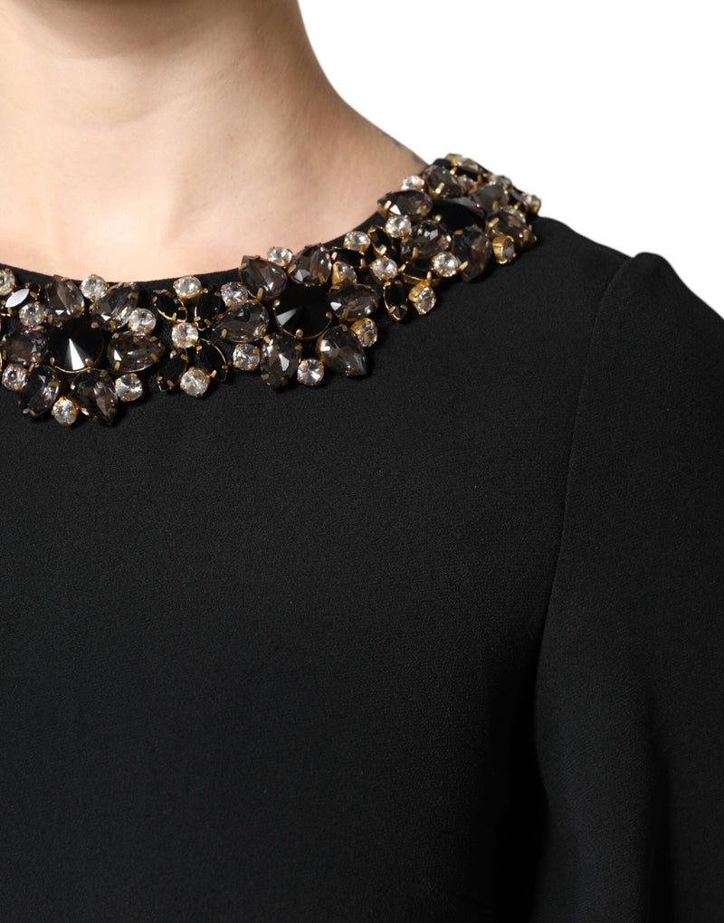 Black Crystal Embellished Round Neck Mini Dress Dolce & Gabbana