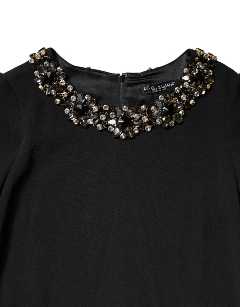 Black Crystal Embellished Round Neck Mini Dress Dolce & Gabbana