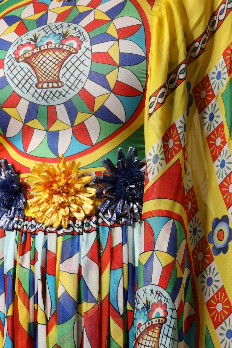 Multicolour Carretto Print Kaftan Twill Dress Dolce & Gabbana