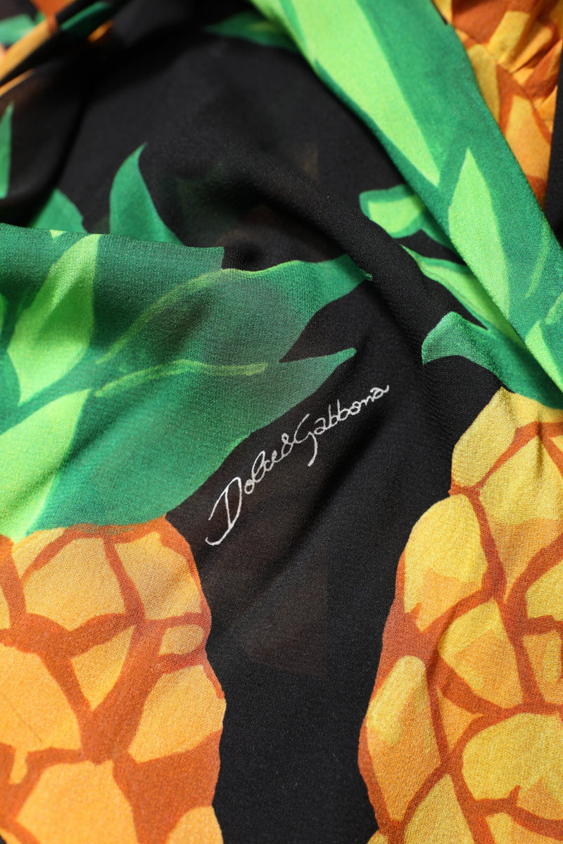 Black Silk Pineapple Draped Print Wrap Dress Dolce & Gabbana