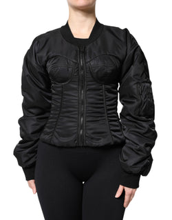 Black Nylon Full Zip Bustier Corset Jacket Dolce & Gabbana