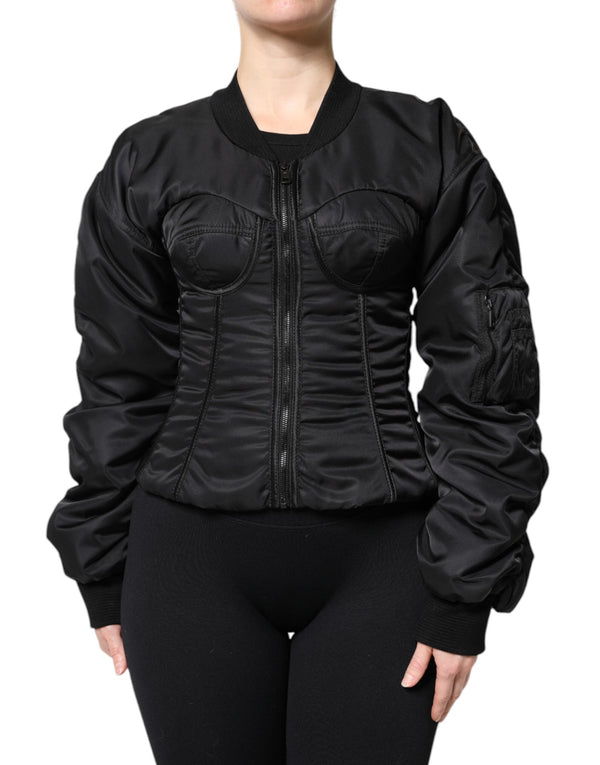Black Nylon Full Zip Bustier Corset Jacket Dolce & Gabbana