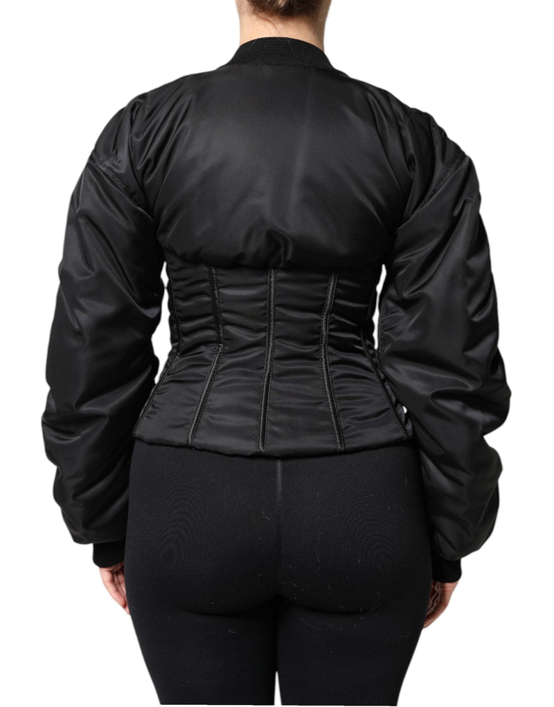 Black Nylon Full Zip Bustier Corset Jacket Dolce & Gabbana