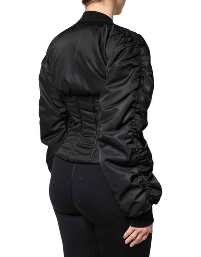 Black Nylon Full Zip Bustier Corset Jacket Dolce & Gabbana