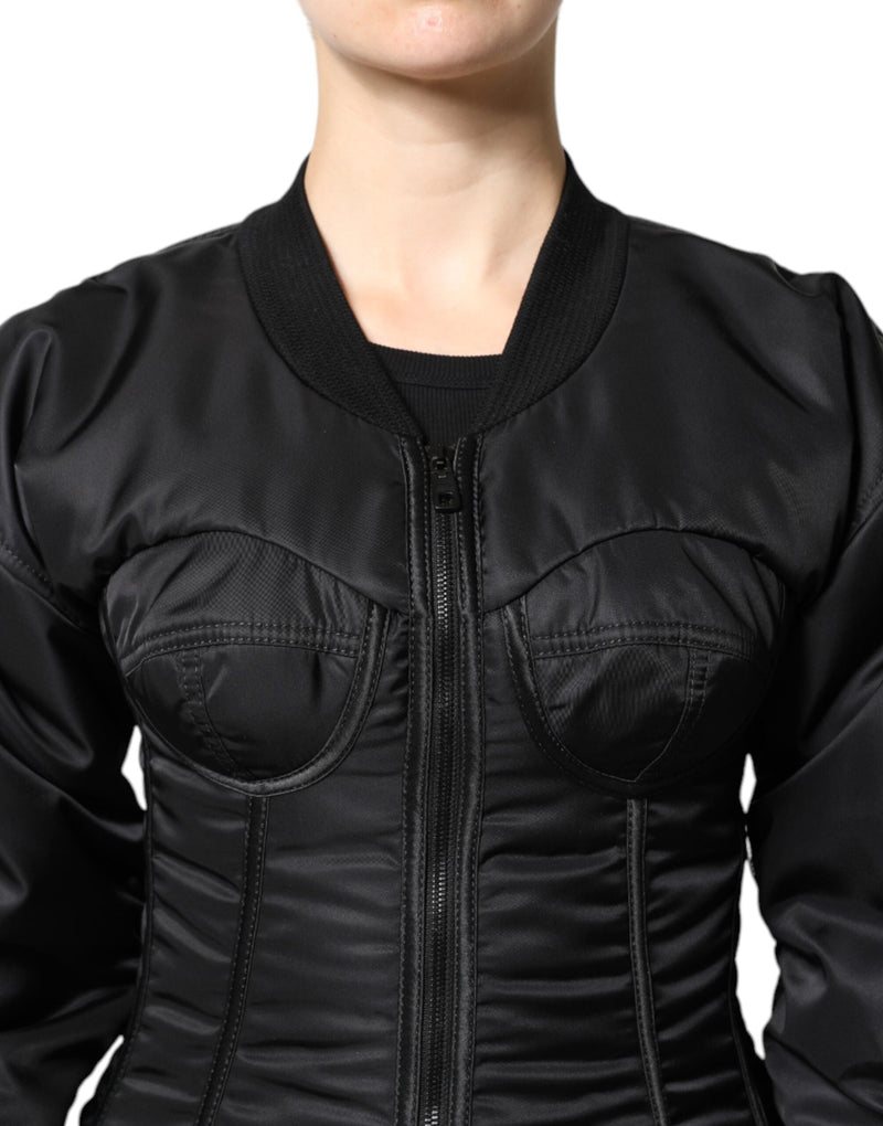 Black Nylon Full Zip Bustier Corset Jacket Dolce & Gabbana