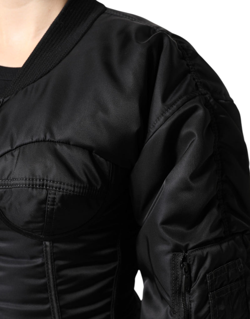 Black Nylon Full Zip Bustier Corset Jacket Dolce & Gabbana