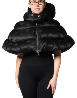 Black Padded Puffer Hooded Full Zip Cropped Jacket Dolce & Gabbana