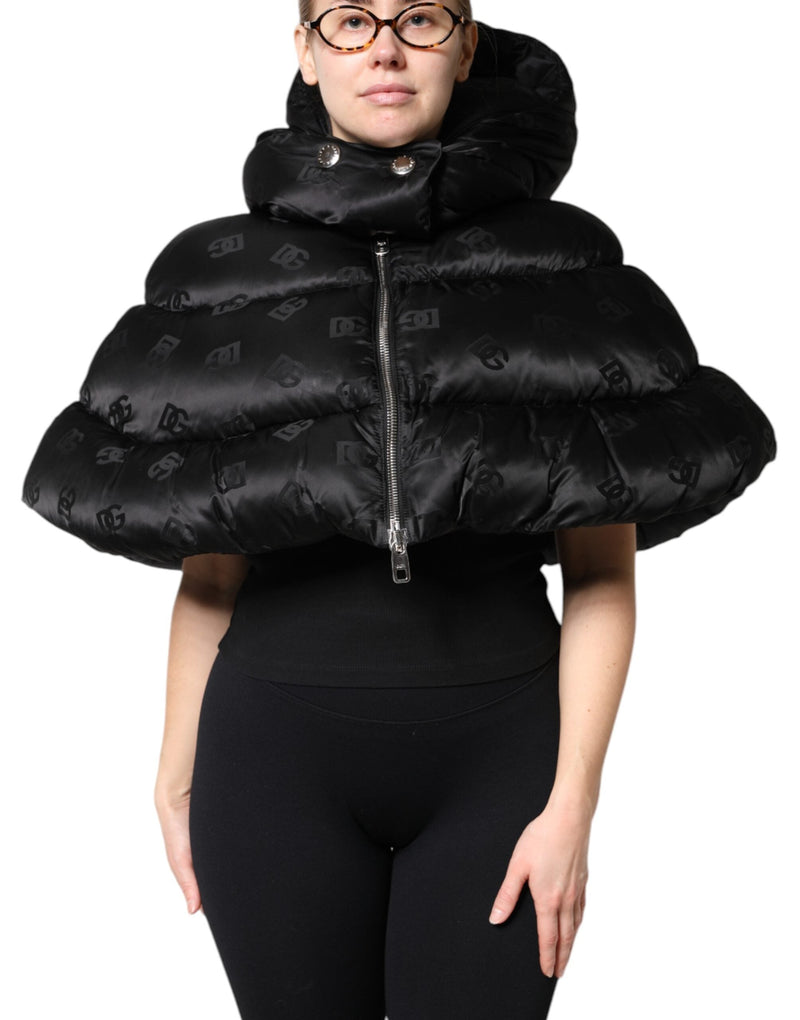 Black Padded Puffer Hooded Full Zip Cropped Jacket Dolce & Gabbana