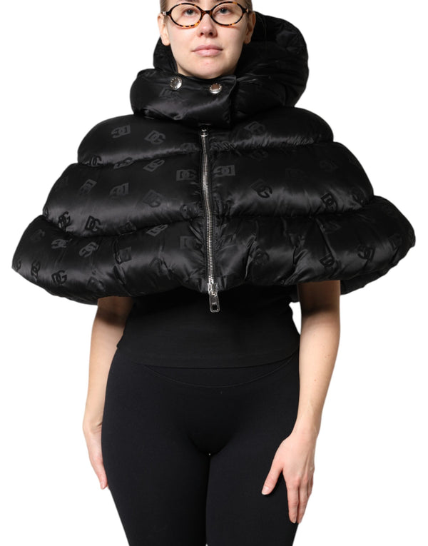Black Padded Puffer Hooded Full Zip Cropped Jacket Dolce & Gabbana
