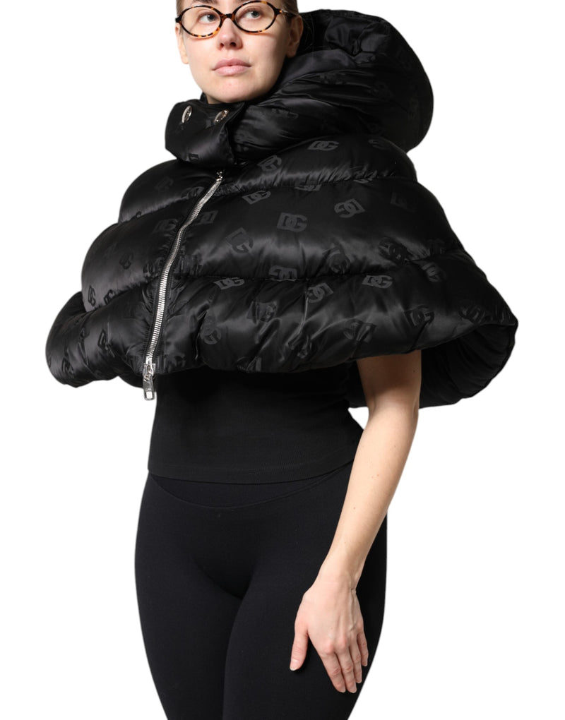 Black Padded Puffer Hooded Full Zip Cropped Jacket Dolce & Gabbana