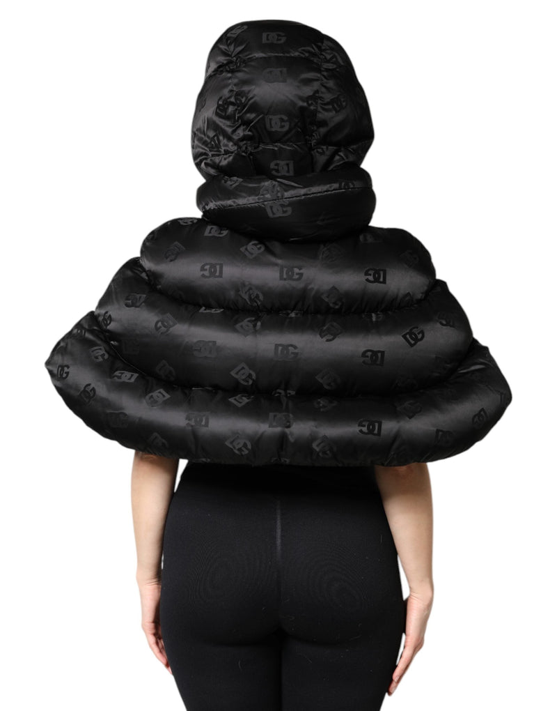 Black Padded Puffer Hooded Full Zip Cropped Jacket Dolce & Gabbana