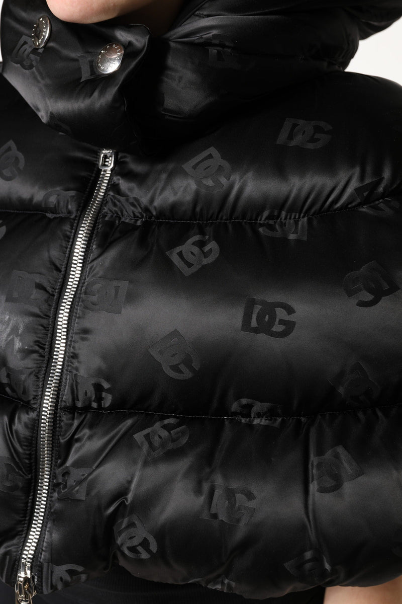 Black Padded Puffer Hooded Full Zip Cropped Jacket Dolce & Gabbana
