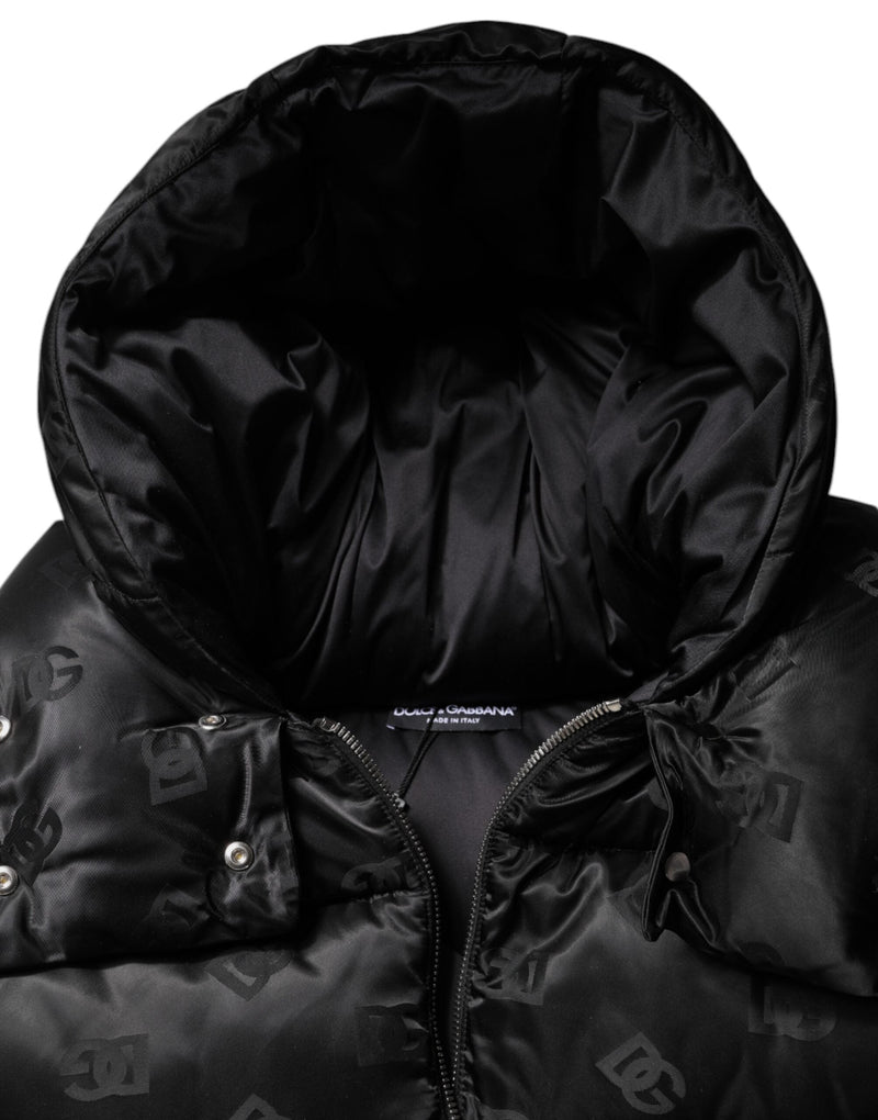 Black Padded Puffer Hooded Full Zip Cropped Jacket Dolce & Gabbana