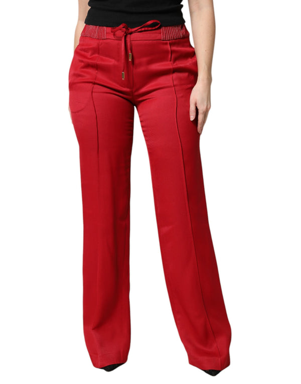 Red Viscose Straight Fit Pants Dolce & Gabbana