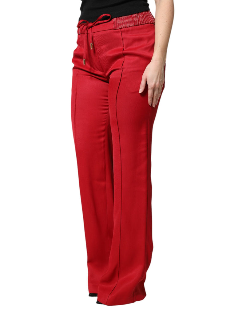 Red Viscose Straight Fit Pants Dolce & Gabbana