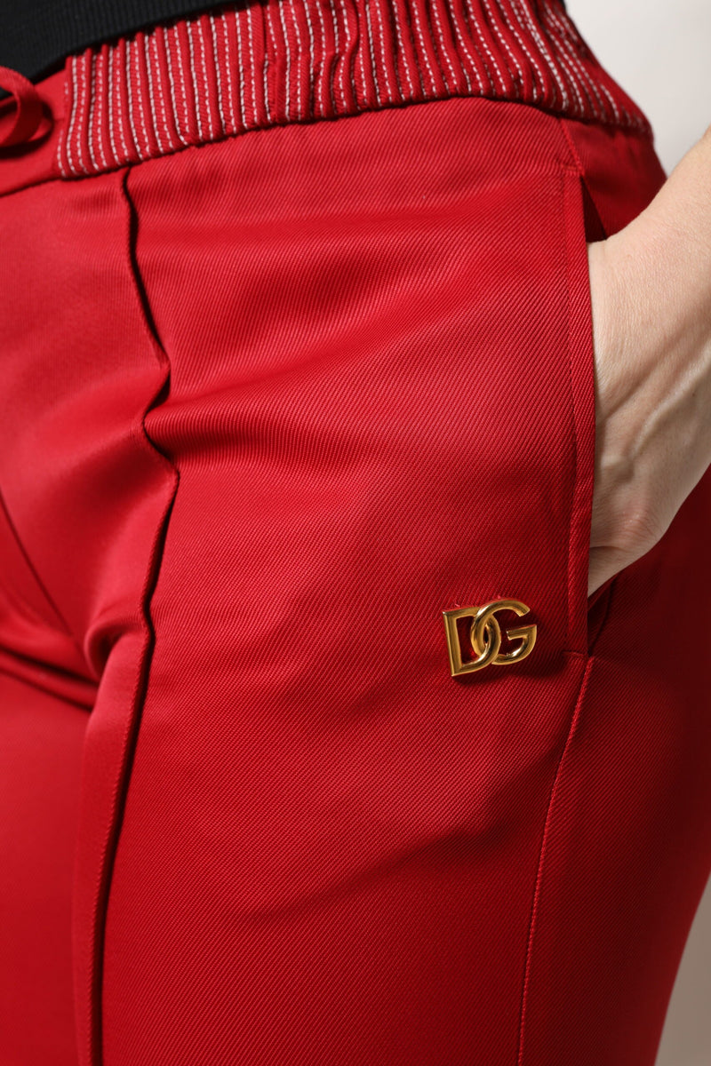 Red Viscose Straight Fit Pants Dolce & Gabbana