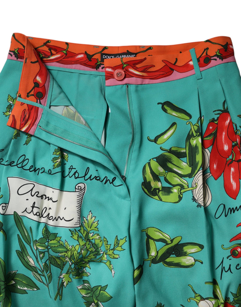 Green Silk Printed Straight Pants Dolce & Gabbana