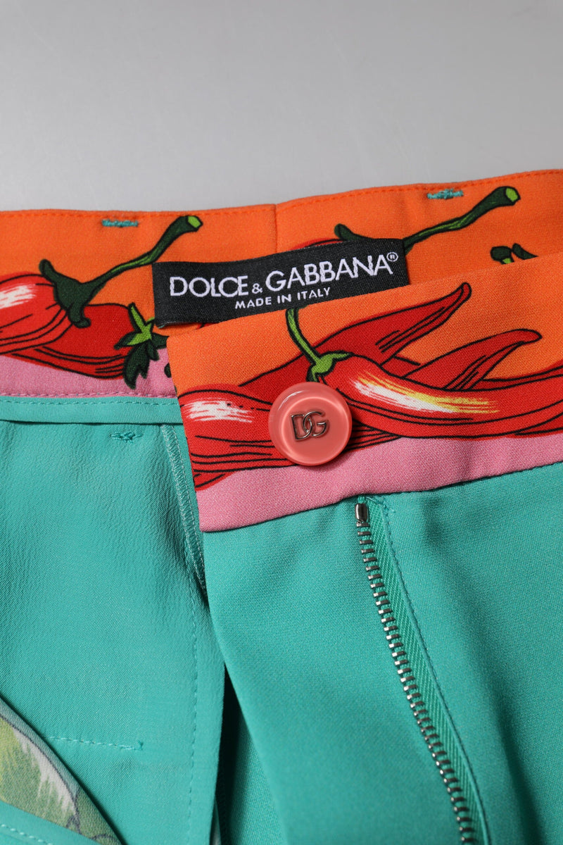 Green Silk Printed Straight Pants Dolce & Gabbana