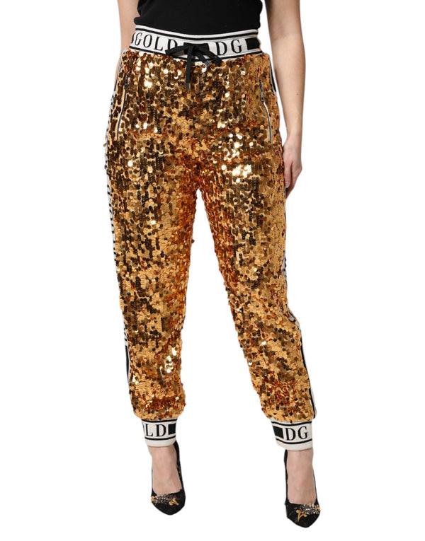 Metallic Gold DG Logo Sequined Jogger Pants Dolce & Gabbana