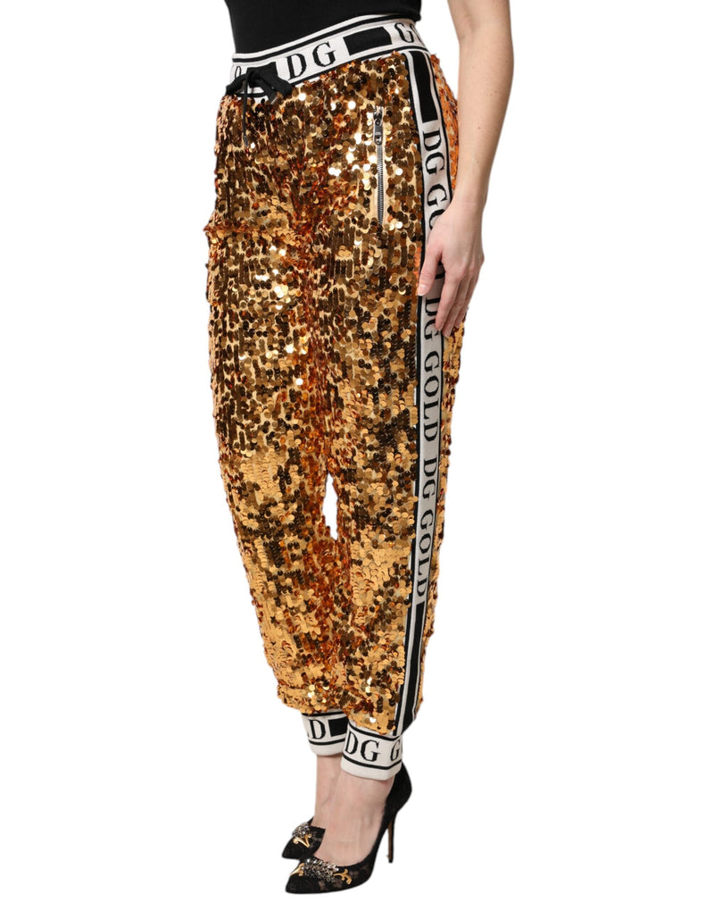 Metallic Gold DG Logo Sequined Jogger Pants Dolce & Gabbana