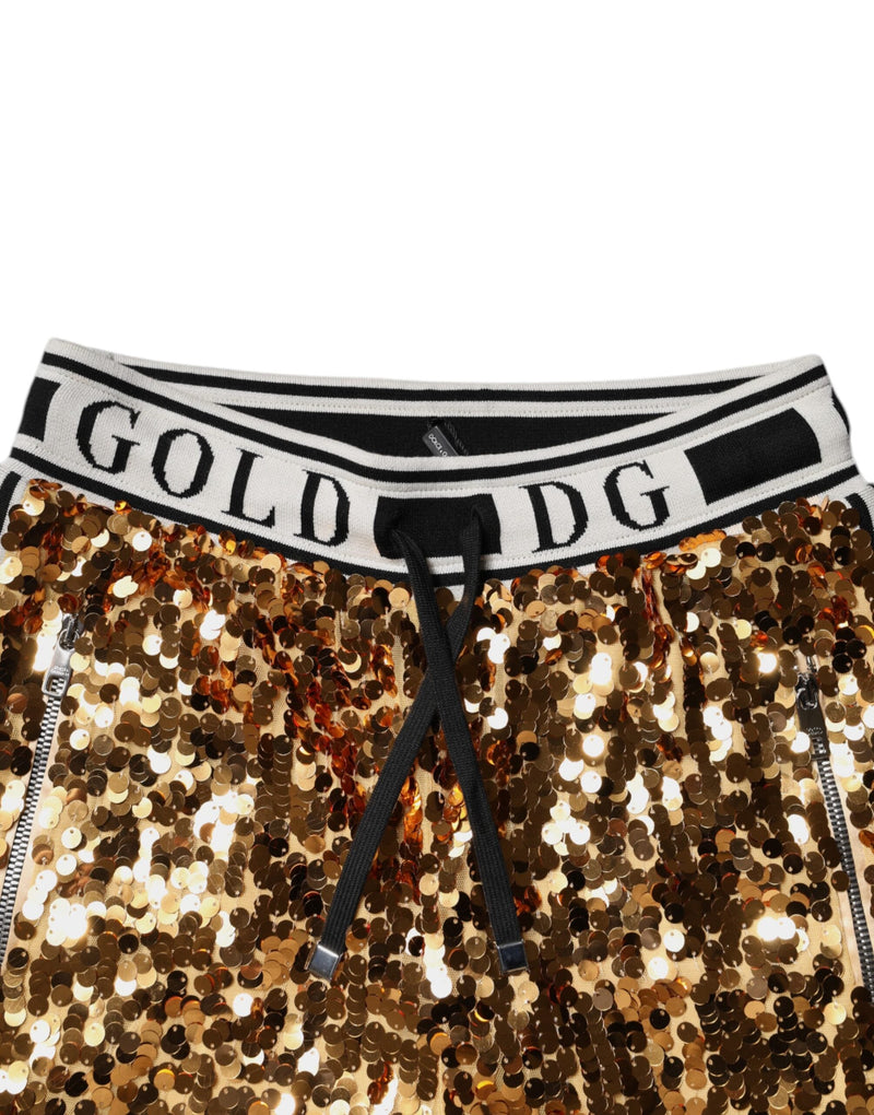 Metallic Gold DG Logo Sequined Jogger Pants Dolce & Gabbana