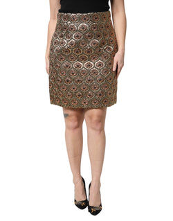 Brown Polyester Brocade A-line Mini Skirt Dolce & Gabbana