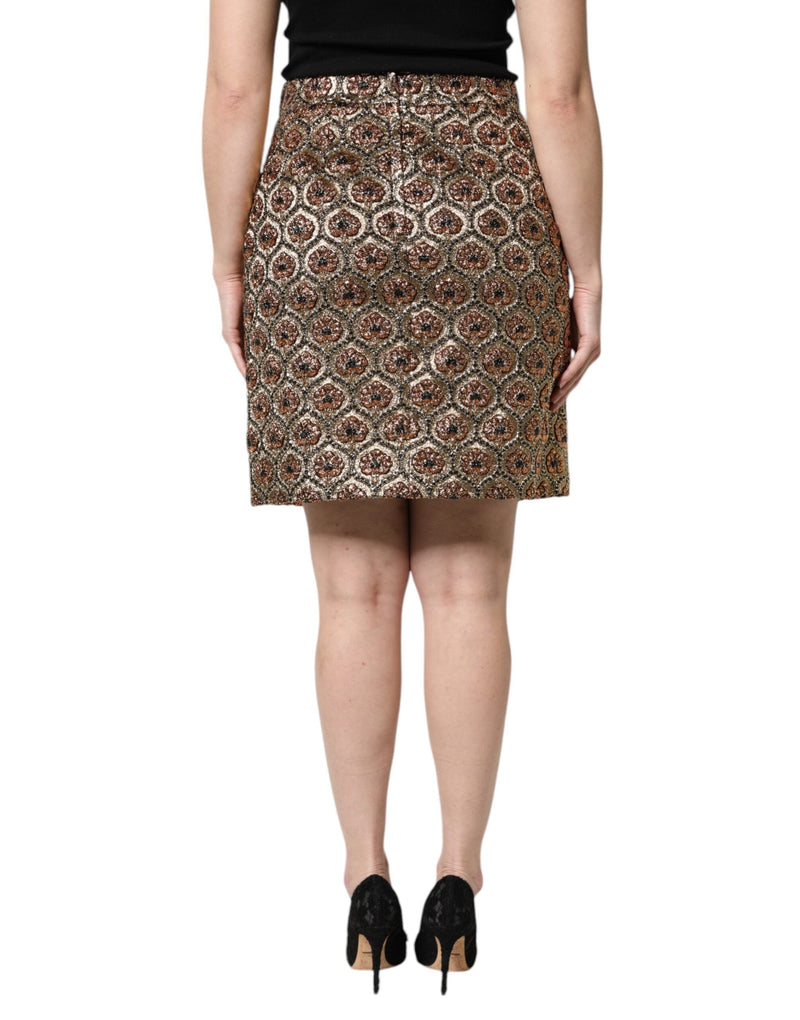 Brown Polyester Brocade A-line Mini Skirt Dolce & Gabbana