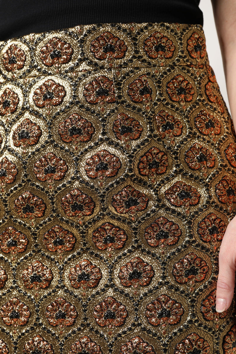 Brown Polyester Brocade A-line Mini Skirt Dolce & Gabbana