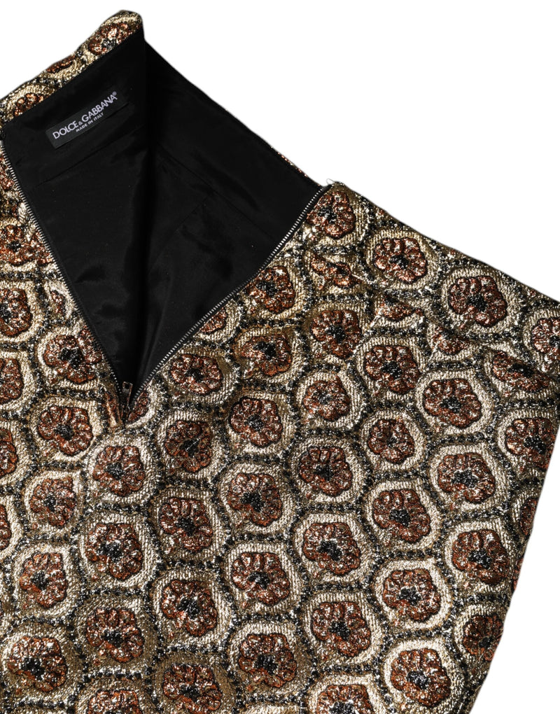 Brown Polyester Brocade A-line Mini Skirt Dolce & Gabbana