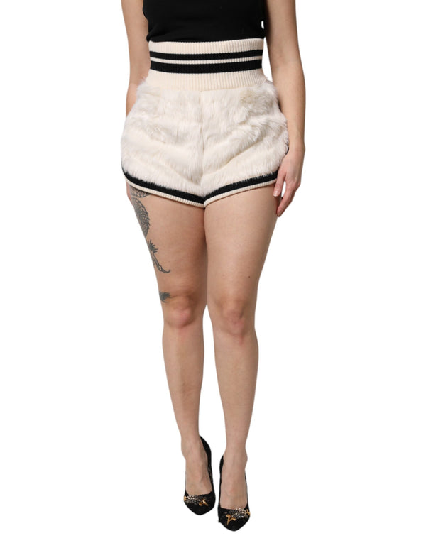 White Faux Fur High Waisted Hot Pants Short Dolce & Gabbana