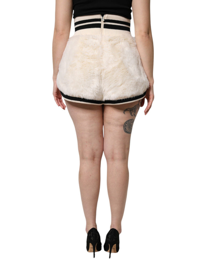 White Faux Fur High Waisted Hot Pants Short Dolce & Gabbana