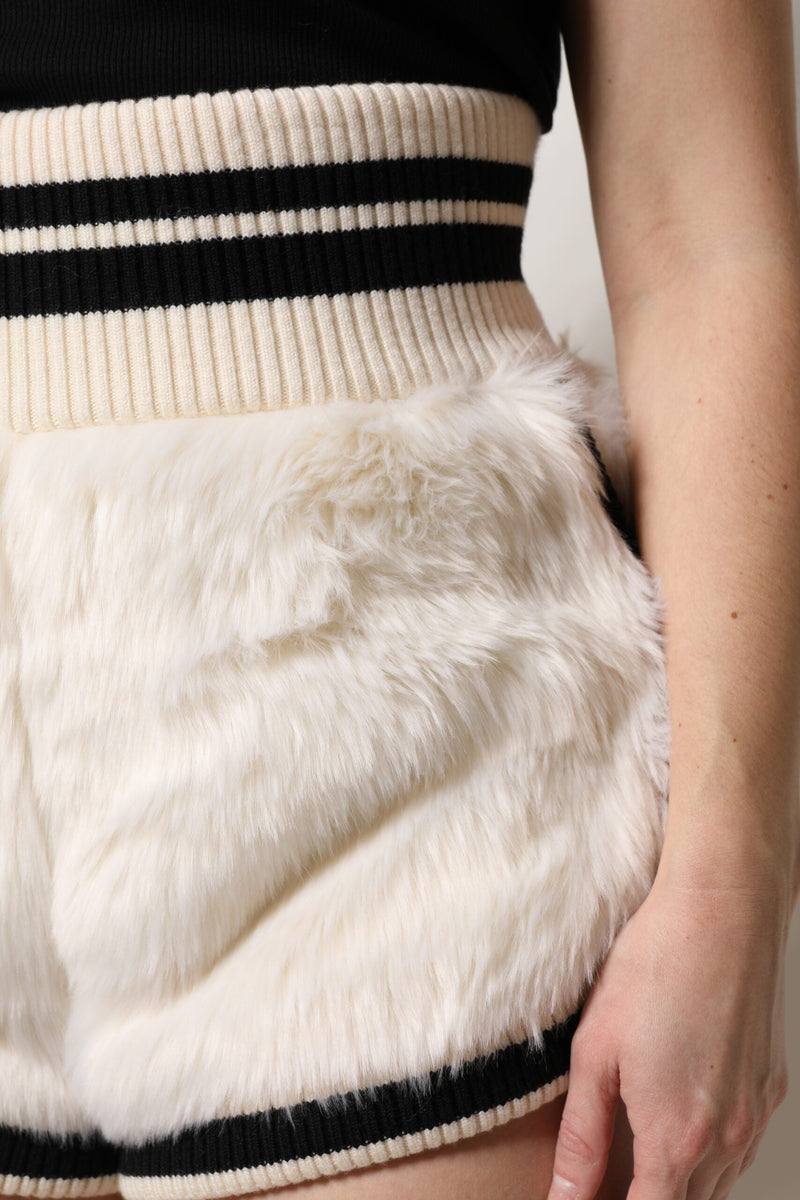 White Faux Fur High Waisted Hot Pants Short Dolce & Gabbana